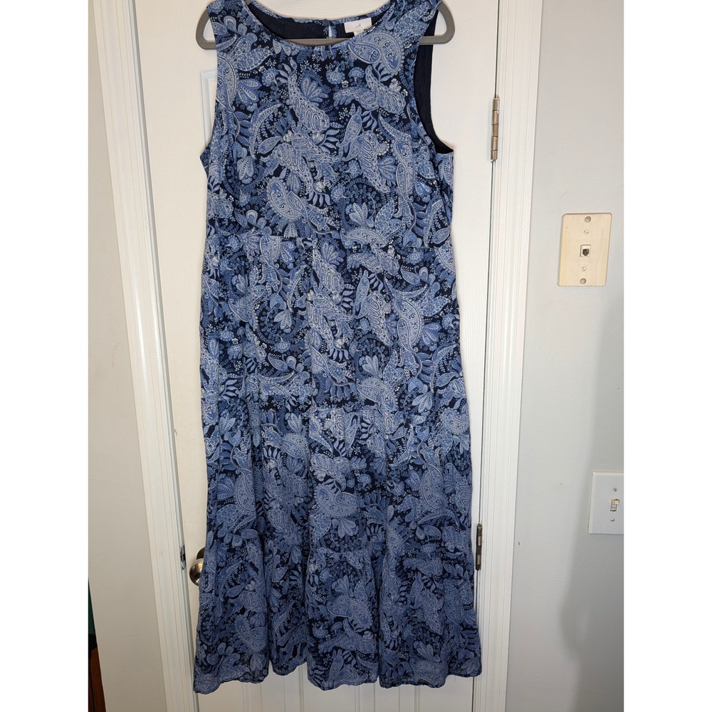 J.Jill Blue Paisley Cotton Tiered Maxi Dress Sleeveless Petite L WDR350302